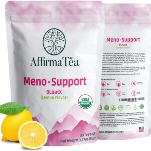 Meno-Support BloatX Organic Menopause Relief: Balances & Supports Hot Flashes, Hormones, Moods Swings, Night Sweats, & Bloating with Black Cohosh, Red Clover & Dong Quai. Natural Fresh Lemon Flavor.