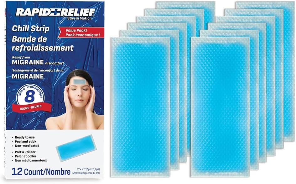 Rapid Relief Adult Cooling Gel Strips, 12 Pack – Fever Patch & Cooling Pads for Headache, Migraine & Hot Flash Relief