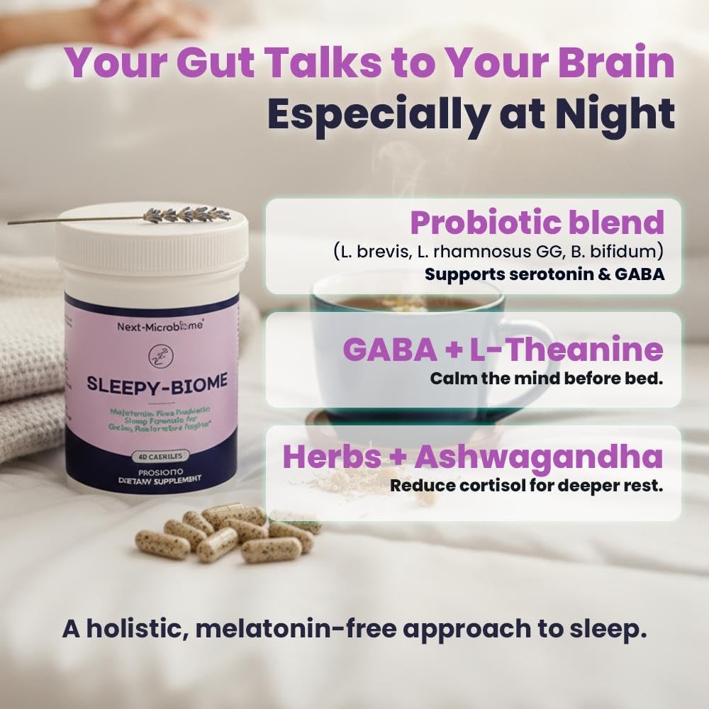 Sleep Supplement Without Melatonin – Sleepy-Biome Natural Sleep Aid for Calm, Restful Nights | Probiotic Gut-Brain Formula with GABA, L-Theanine, 5-HTP, Valerian & Ashwagandha (60 Capsules) - Image 8