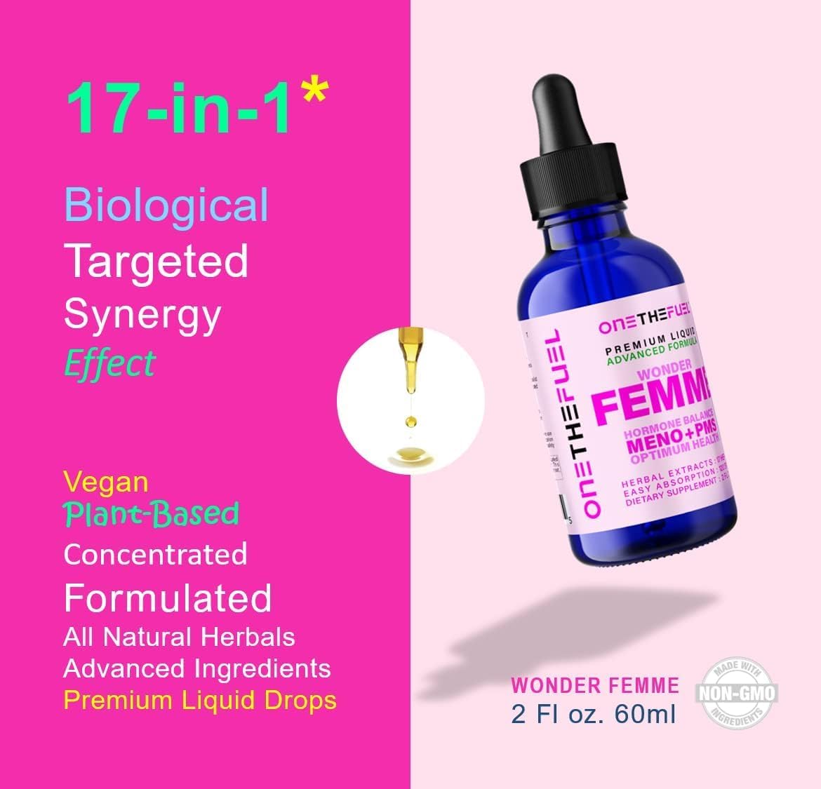 Wonder Femme Plant-Based Hormone Balance Menopause Hot Flashes Relief Support 100% Natural 17 Herbal Women Estrogen Health Supplement Dong Quai Vitex + Fast Absorb Tincture 2 oz. Liquid - Image 2