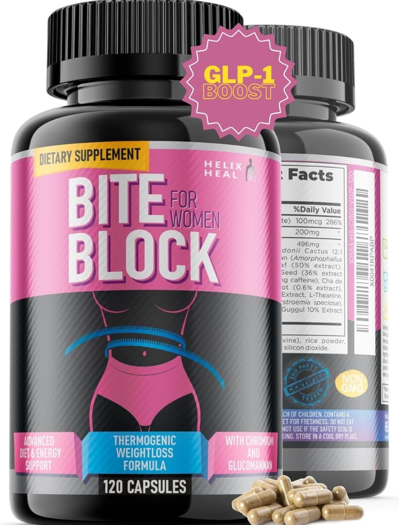 Helix Heal GLP-1 Supplement Weight Loss Diet Pills that Work Fast for Women - Appetite Suppressant for Weight Loss Women w/Chromium Picolinate & Glucomannan | 120 Capsules - 2-Month Supply