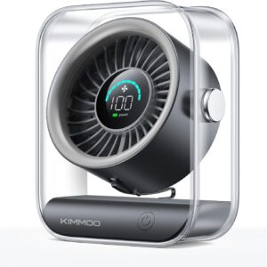 KIMMOO Rechargeable USB Desk Fan, Quiet Table Fan with Turbo Airflow, 100 Speeds, Digital Display, 90° Rotating, Small Battery Desktop Fans for Bedroom Home Office Travel, Black