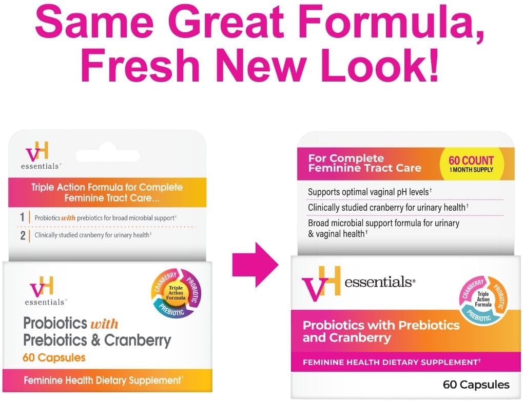 vH essentials Probiotics with Prebiotics and Cranberry Feminine Health Supplement - 60 Capsules - Image 2