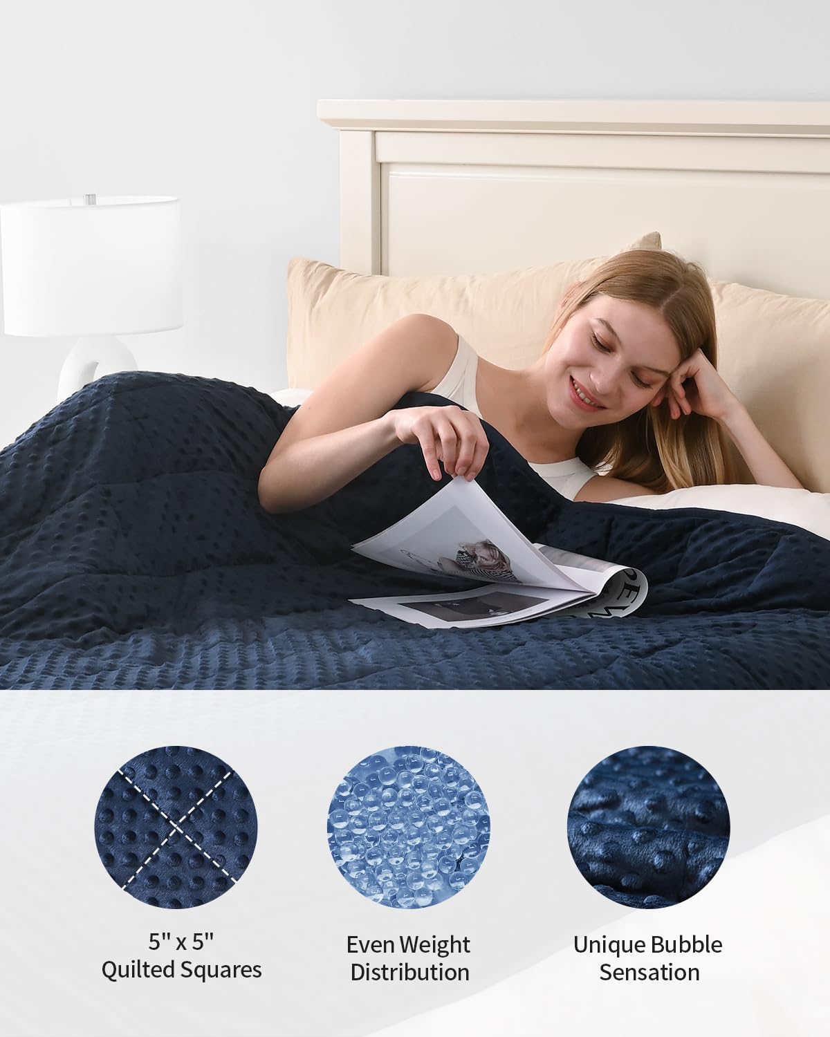Mr. Sandman Weighted Blanket for Adults Queen, Minky Heavy Blanket for Woman, Man Sleeping/Calm, Soft and Cozy Weighted Throw Blankets, Machine Washable, 60 x 80in, 15 lbs, Navy Blue - Image 4