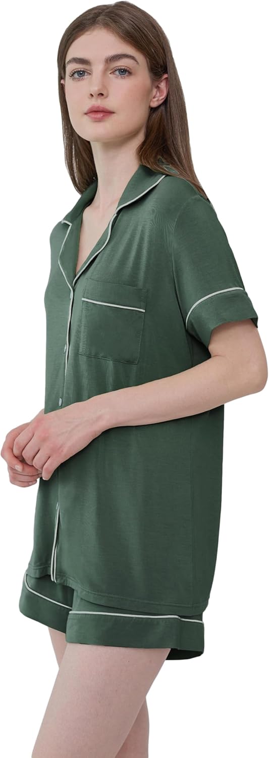Cherrydew Women Bamboo Viscose Super Soft Comfy Summer Cooling Short Sleeve Button Down Pajama Shorts Set S-XXL - Image 9