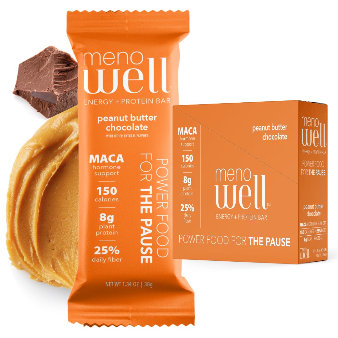 MenoWell Menopause and Perimenopause Protein Bars for Women, Weight Management Support, Peanut Butter Chocolate, 25% Daily Fiber, Prebiotic, Plant-Based, 7g of Protein, 3g Added Sugar, 10 Count (Pack of 1)