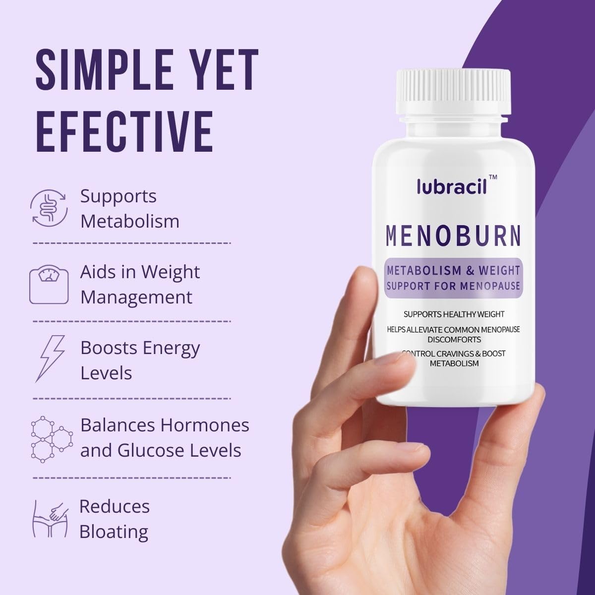Lubracil Menoburn Perimenopause & Menopause Supplements for Women – Helps Metabolism, Estrogen & Wellness – Targets Hot Flashes, Bloating & Energy – 60 Count - Image 5