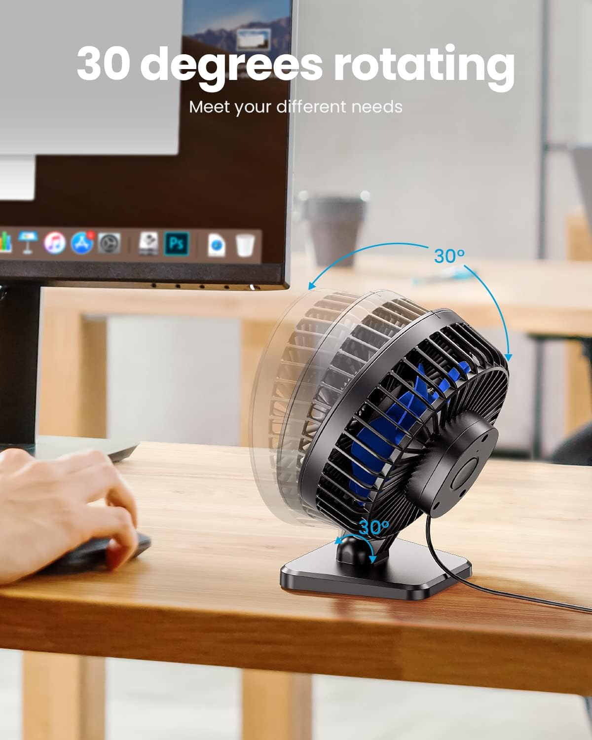 Gaiatop USB Desk Fan, Small But Powerful, Personal Portable Quiet 3 Speeds, Adjustable Mini Table Desktop fan for Cooling Home Office Car Summer Travel Gifts Blue - Image 4
