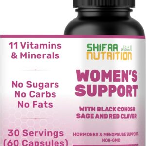 SHIFAA NUTRITION Hormones Balance & Menopause Supplements for Women, Menopause Relief - Support for Hot Flashes, Mood Swings w/Black Cohosh & Red Clover Halal Vitamins, 30 Servings