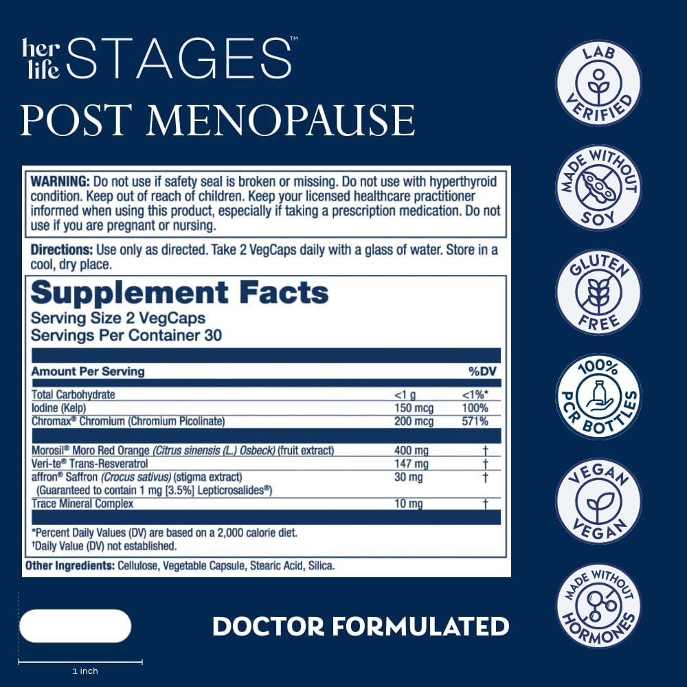 SOLARAY Postmenopause her Life Stages - Post Menopause Supplements for Women with Resveratrol - Vegan and Made Without Hormones - 60-Day Guarantee - Vegan, Lab Verified - 30 Servings, 60 VegCaps - Image 2
