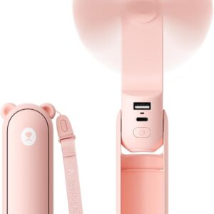 JISULIFE 3 IN 1 Handheld Mini Fan - Portable Fan & Power Bank & Flashlight, 19H Max Cooling, USB Rechargeable, Pocket-Sized for Travel, Cruise, Concerts, Makeup, 2026 Summer Gifts for Women(Pink)