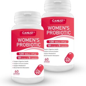 CANLIST Women's Probiotics 120 Billion CFUs 18 Strains 3 Prebiotics & Digestive Enzymes Contains Organic Prebiotic Cranberry Women's Health Digestive & Immune Support Non-GMO, 120 Capsules