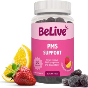 BeLive PMS Support Gummies Supplement - Alleviates Cramps, Bloating, Mood Swings, Hot Flashes & Night Sweats - Delicious Strawberry Lemonade Flavor - 60 Count