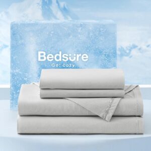 Bedsure Cooling Sheets King Size, Cooling Bed Sheets for Hot Sleepers, Chill Cool Sheet, Deep Pocket Up to 18 Inches, Soft & Breathable King Size Sheets Set, 4 Pieces, Grey