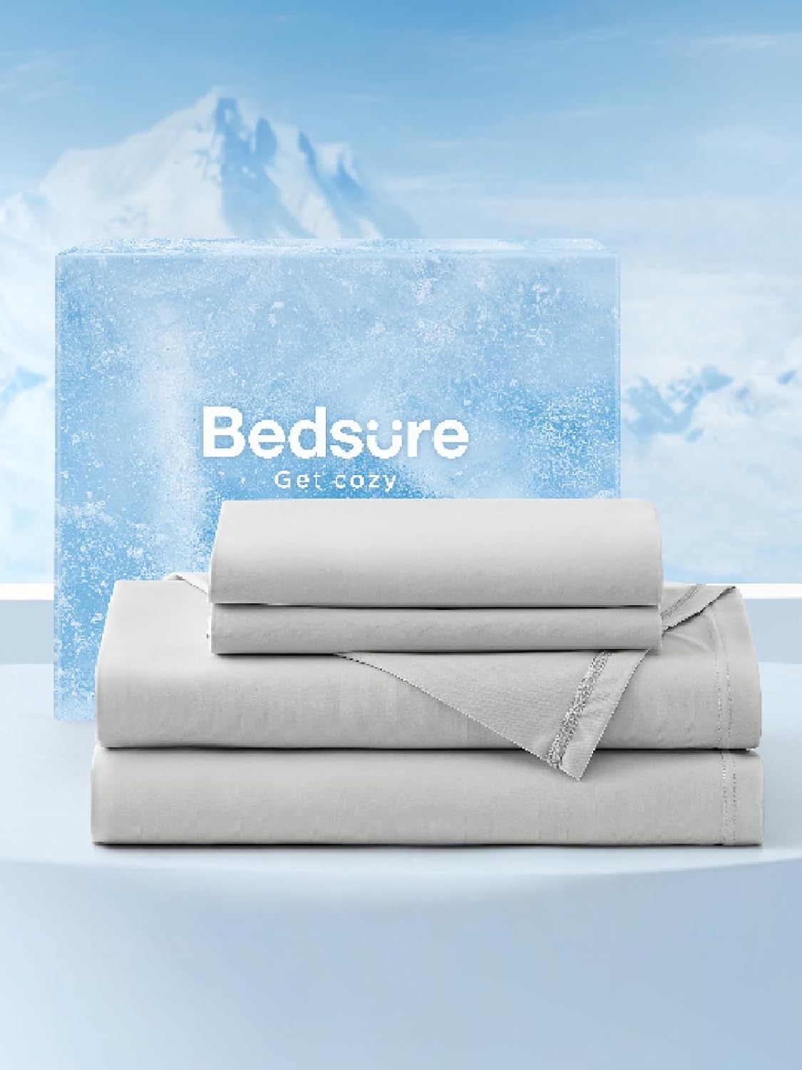 Bedsure Cooling Sheets King Size, Cooling Bed Sheets for Hot Sleepers, Chill Cool Sheet, Deep Pocket Up to 18 Inches, Soft & Breathable King Size Sheets Set, 4 Pieces, Grey