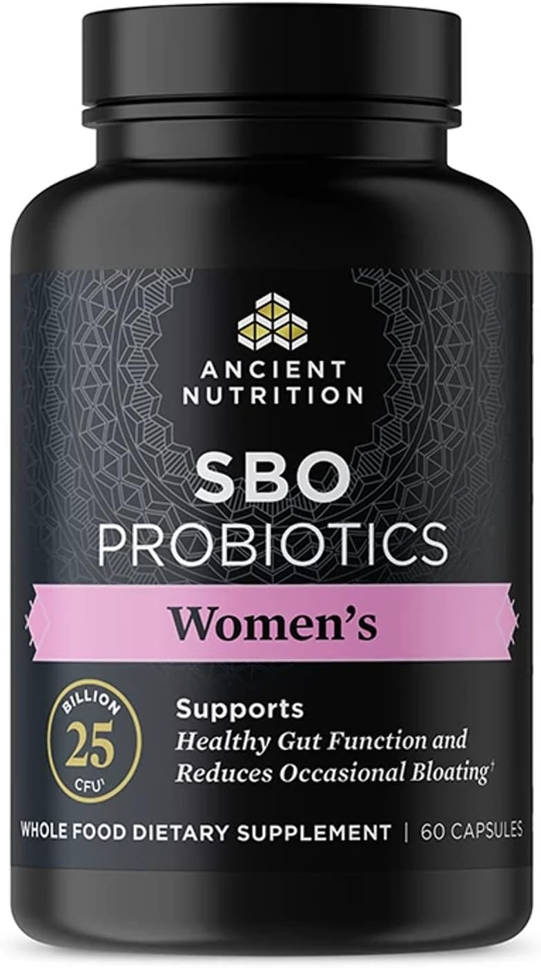 Ancient Nutrition Probiotics for Women, SBO Probiotics Women's 60ct, Digestive and Immune Support, Bloating Relief for Women, Gluten Free, Superfoods Blend, 25 Billion CFUs