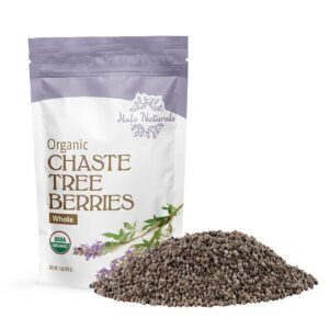 Halo Naturals Organic Chaste Tree Berries Whole Cut & Sifted, 1 Pound (Vitex agnus castus) USDA Certified | Resealable Pouch| Packaged in The USA