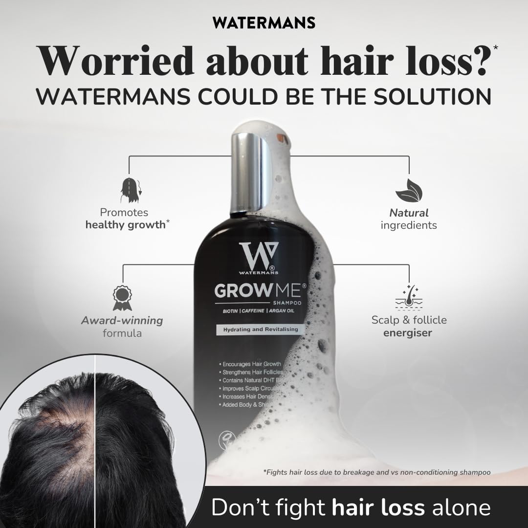 Watermans Grow Me Organic Hair Growth Shampoo for Men & Women – Strengthening & Moisturizing with Biotin, Rosemary, Caffeine & Argan Oil for Fuller, Thicker-Looking Hair (8.45 fl oz) - Image 5