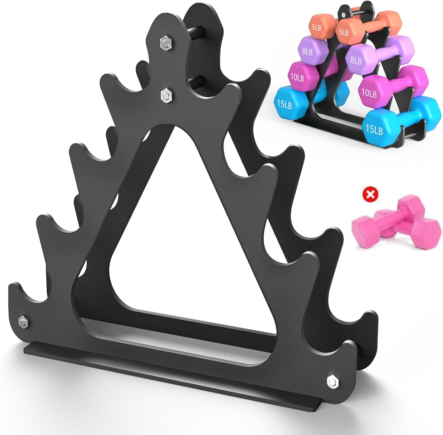 4-Tier Dumbbell Rack for 1-15 lb Weights, Holds 5 Pairs Space-Saving Sturdy A-Frame Stand for Home Gym, Weight Rack for Women's Dumbbell Set (Dumbbell Rack Stand Only) - Image 7