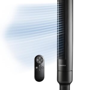 Lasko Apex Tower Fans Oscillating Quiet 42" - 29 ft/s Airflow, 28 dB, 90° Oscillation, 12H Timer, Air Filter for Hair & Dust, Remote, Black, Floor Fans for Home Bedroom, RST200