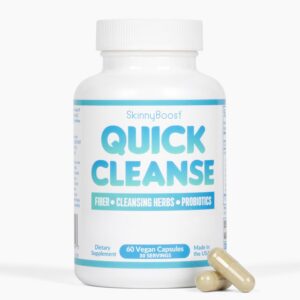 SkinnyBoost Quick Cleanse Vegan Capsules for Weight Support –Colon Cleanser with Natural Fiber & Probiotics – Supports Digestive & Gut Health-60 Capsules
