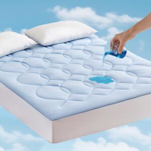 Queen Size Cooling Mattress Pad Waterproof Mattress Topper for Hot Sleepers - Soft Breathable Mattress Cover with 8"-21" Deep Pocket (60×80",Blue)