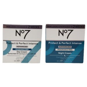 No 7 Protect and Perfect Advanced Fragrance Free Face Cream - Day and Night Bundle - 1.69 fl oz Each - Fragrance Free Day and Night Cream by No 7 - SPF 30 in Day Cream