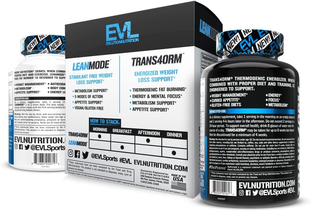 EVL Weight Loss Support Stack - Trans4orm Thermogenic Fat Burner & Metabolism Support Pills with Green Coffee Bean Extract and Forskolin Plus LeanMode Non-Stimulant - Image 3