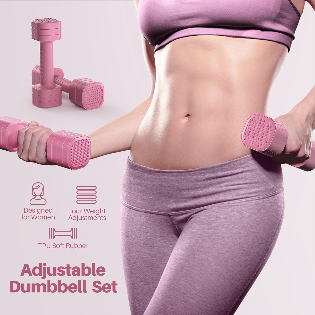 Zempox Adjustable Dumbbell Set, 4 in 1 Free Weight Dumbbell Set for Women, Hand Weight for Women at Home, Each 2lb 3lb 4lb 5lb with TPU Soft Rubber Handle for Home Gym Aquatic Fitness Equipment,Purple - Image 2