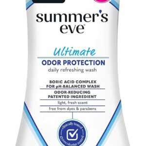 Summer's Eve Ultimate Odor Protection Daily Feminine Wash, pH-Balanced Formula Body Wash for Women with Boric Acid Helps Control Vaginal Odor, 15 Fl Oz