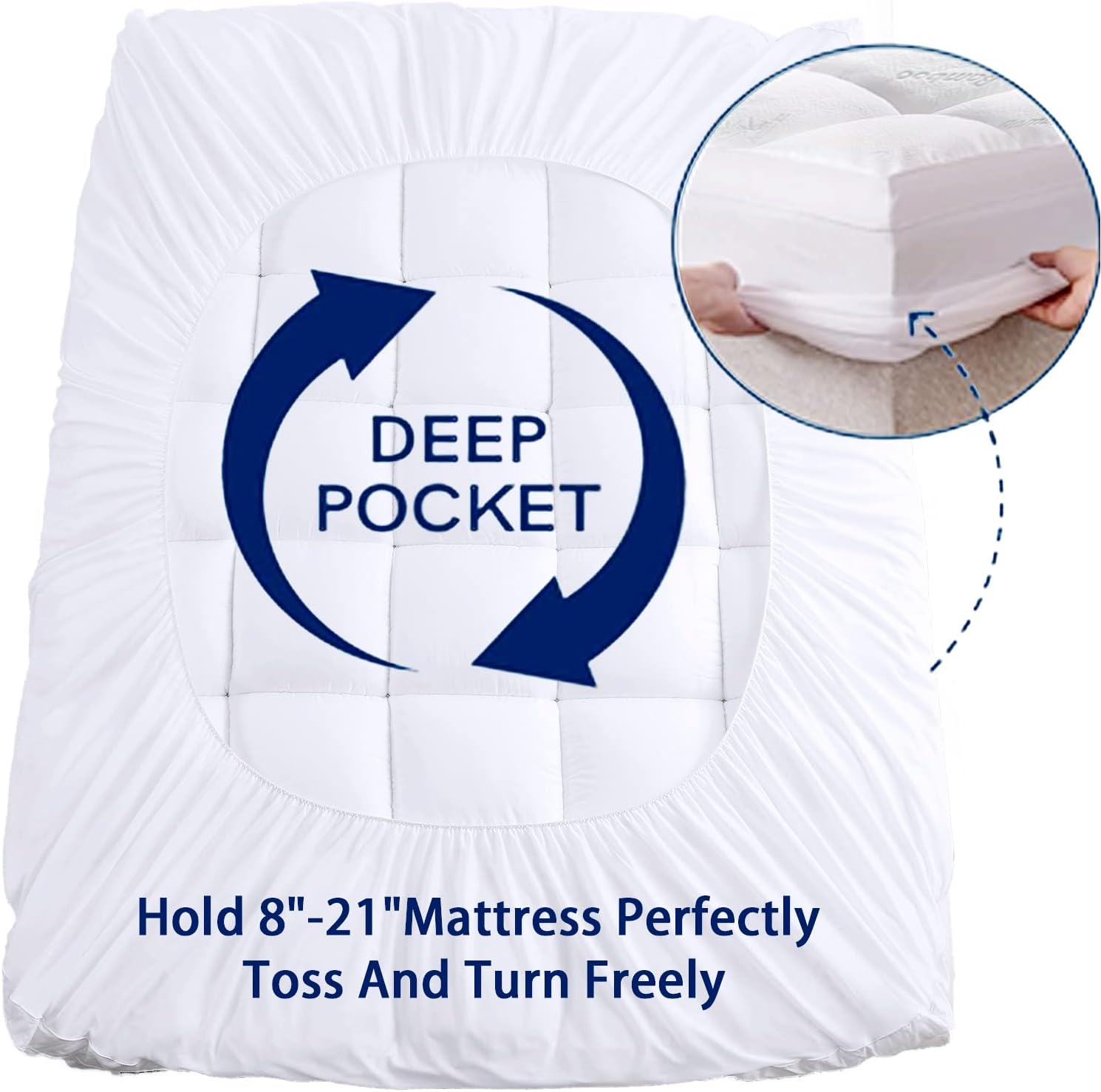 Mattress Topper King Size, Cooling Thick Breathable Viscose Made from Bamboo Mattress pad, Soft Quilted Fitted Mattress Cover with Down Alternative Fill (8-21”Deep Pocket) - Image 5