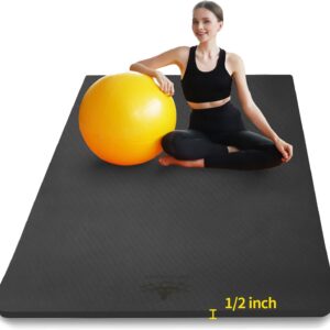 Hatha Yoga Large TPE Yoga Mat 6'x4'x1/2" Extra Thick Non-Slip Exercise Mat - for Yoga Pilates & Home Gym Workouts