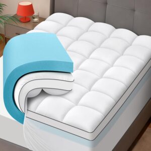 Dual Layer 4 Inch Memory Foam Mattress Topper King Size - 2 Inch Cooling Gel Memory Foam Plus 2 Inch Pillow Top Thick Mattress Pad - Pressure-Relieving Comfort