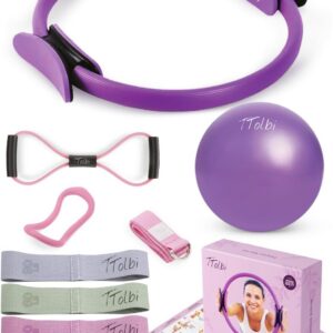 TTolbi Pilates Equipment Kit - Pilates Ring and Ball Set, Home Pilates Workout Kit for Women with Essential Accessories for At Home Workouts to Tone, Strengthen, Balance & Improve Flexibility