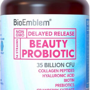 BioEmblem Beauty Probiotics for Women, 35 Billion CFU 14 Strains with Biotin, Collagen, Prebiotics for Digestive Health, Hair Skin and Nails, Vaginal Probiotics Supplement, Shelf Stable, 30 Caps