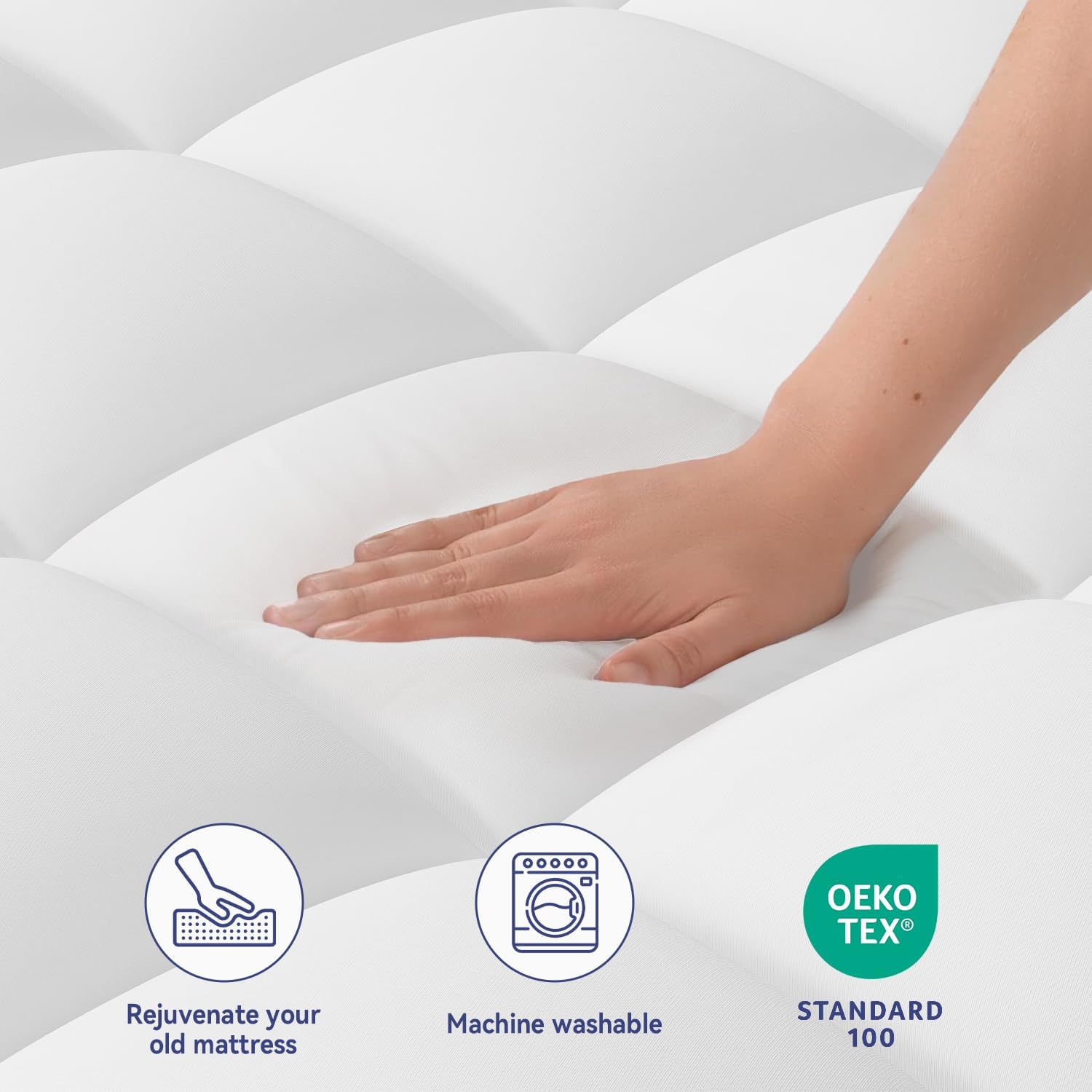 ELEMUSE Queen Mattress Topper for Back Pain, Extra Thick Mattress Pad Cover, Plush Soft Pillowtop with Elastic Deep Pocket, Overfilled Down Alternative Filling - Image 3