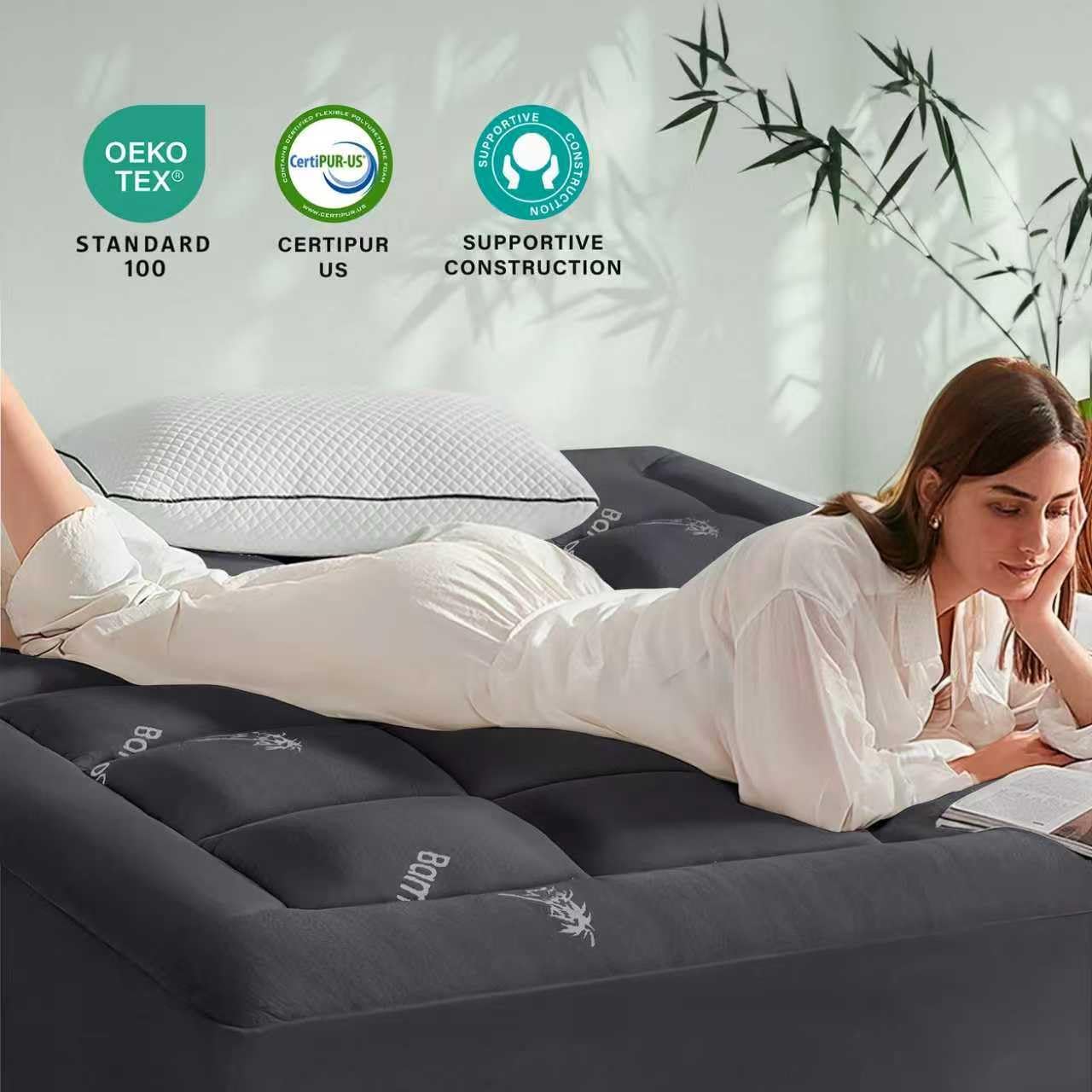 Anluoer Memory Foam Mattress Topper King for Back Pain, Rayon Derived from Bamboo Pillow Top Mattress Topper for Hot Sleepers,Cooling Mattress Pad with 8-21" Deep Pocket, 78x80 Inches, Dark Grey - Image 5