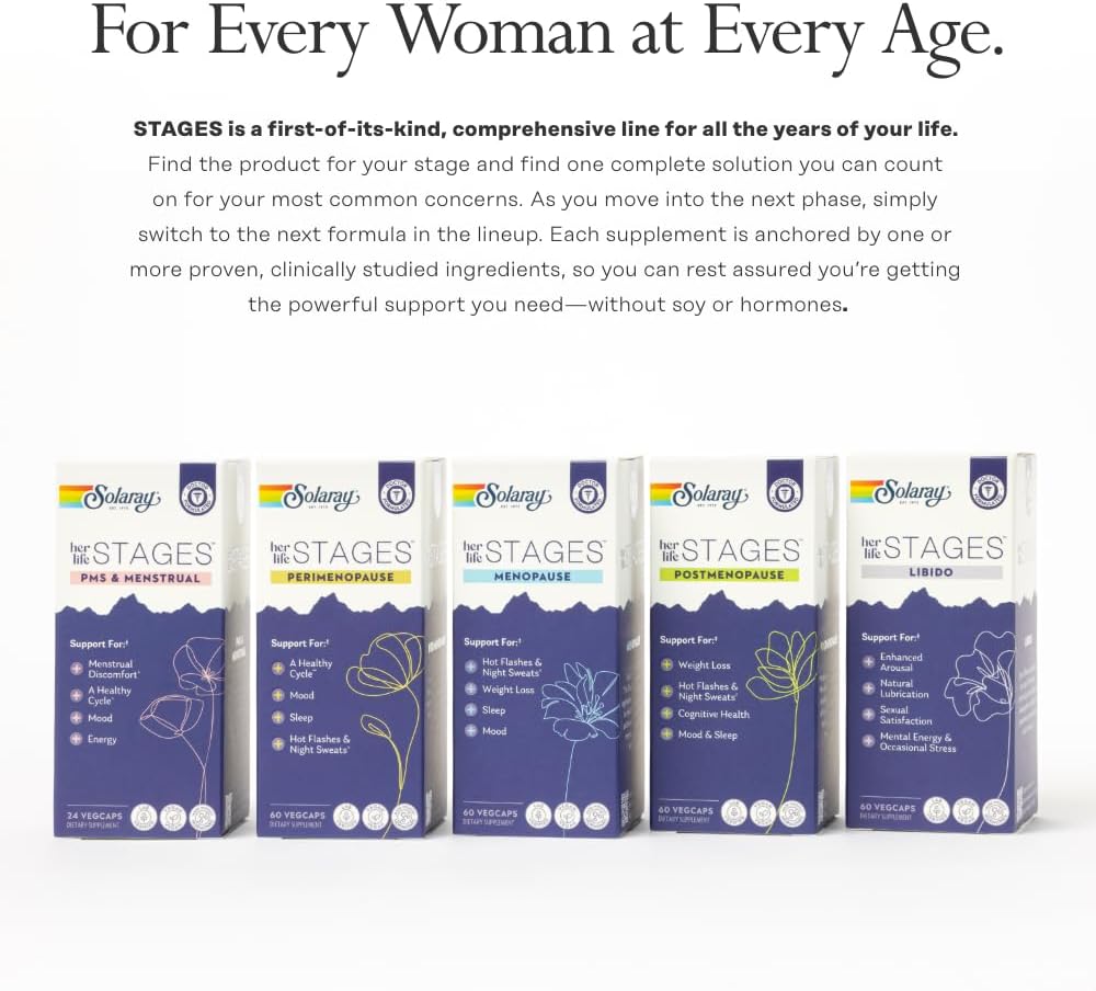 SOLARAY Perimenopause her Life Stages - Perimenopause Supplements Women - Hot Flashes, Menopause Support - Saffron and Chasteberry - Made Without Hormones - 60-Day Guarantee - 30 Servings, 60 VegCaps - Image 6