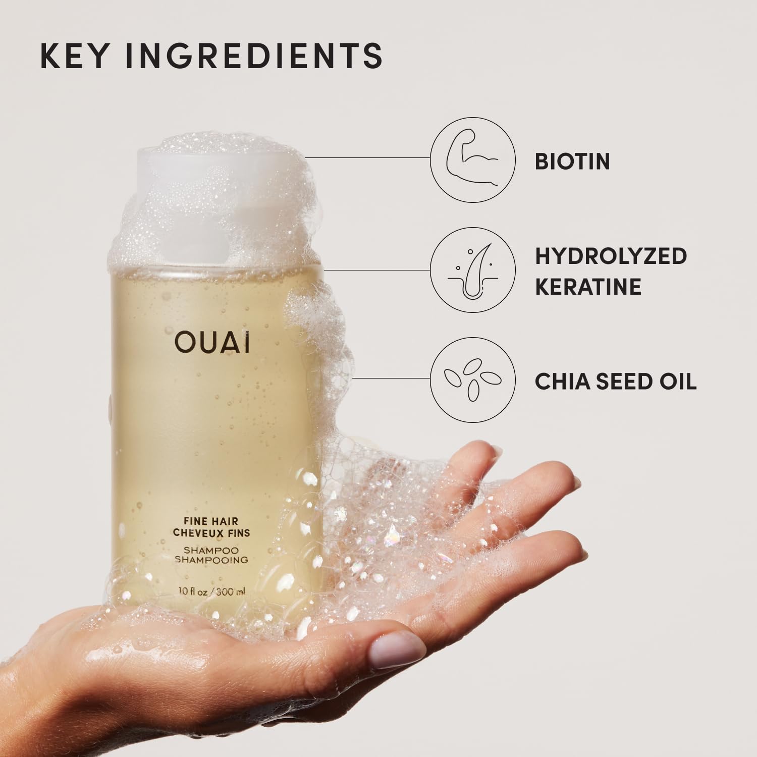 OUAI Fine Hair Shampoo - Biotin Thickening Shampoo for Flat, Thin Hair - Volumizing & Strengthening Keratin & Chia Seed Oil for Women & Men - Lightweight, Color-Safe, Sulfate Free, 10 Oz - Image 6