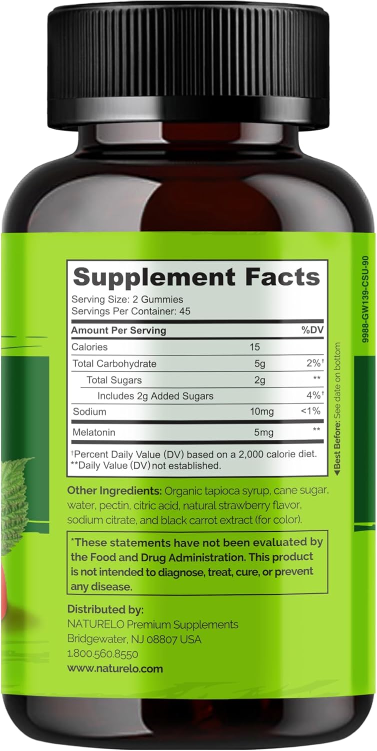 NATURELO Melatonin Gummies – Non-GMO, Gluten-Free, Soy Free - Strawberry Flavor - Gentle Sleep Supplement - 90 Vegetarian Gummies - Image 7