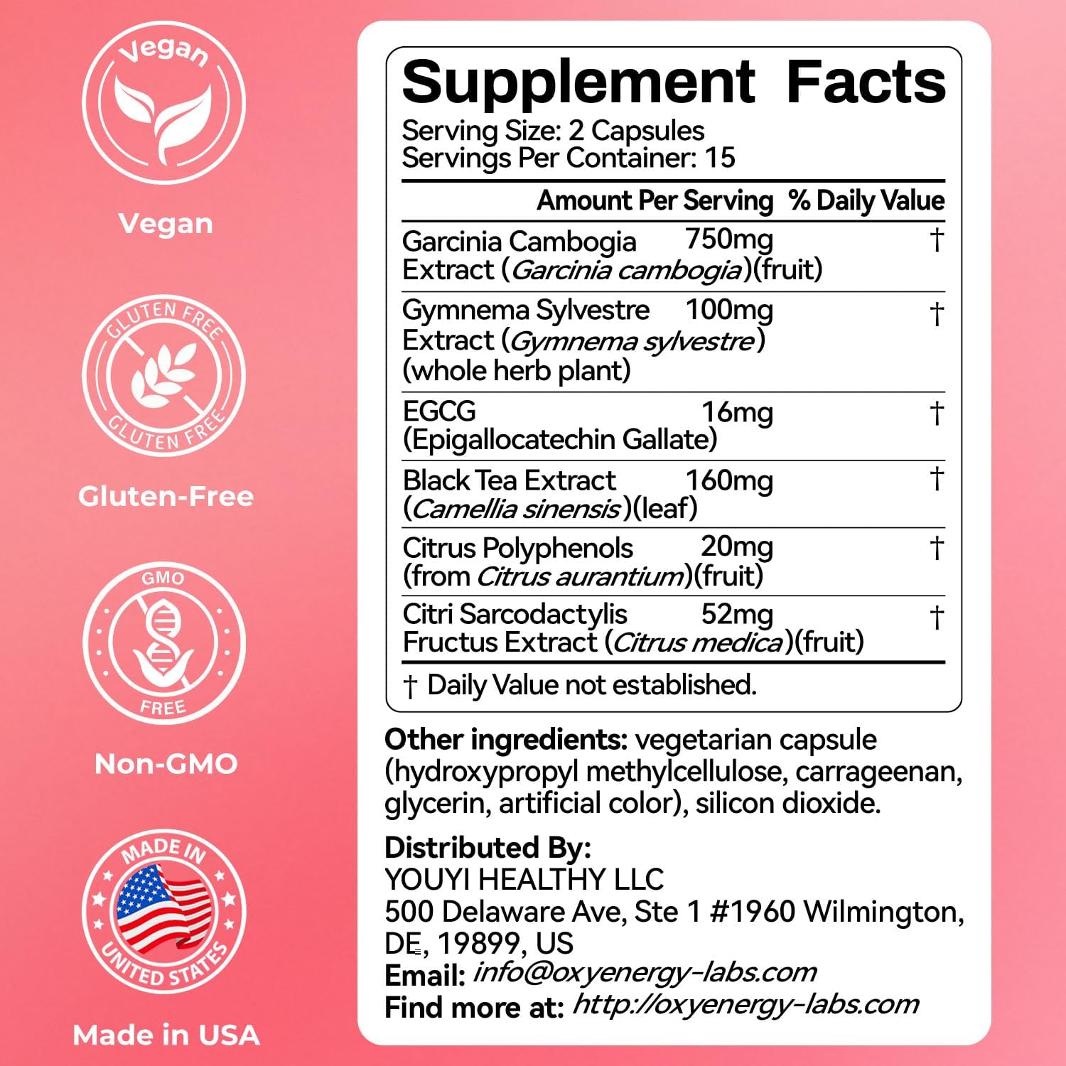 OxyEnergy Calorie Blocker 6-in-1 Natural Weight Loss Supplement for Women & Men, with Garcinia Cambogia,Gymnema Sylvestre & Bergamot,Boosts Metabolism,Suppresses Fat Synthesis & Appetite,30 Capsules - Image 2