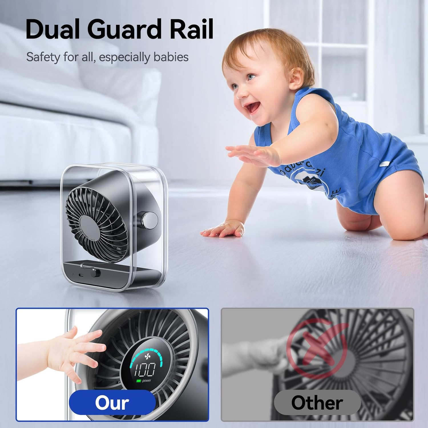 KIMMOO Rechargeable USB Desk Fan, Quiet Table Fan with Turbo Airflow, 100 Speeds, Digital Display, 90° Rotating, Small Battery Desktop Fans for Bedroom Home Office Travel, Black - Image 7