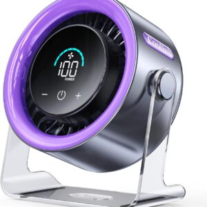 USB Desk Fan with 100 Speeds & Digital Display – Quiet Rechargeable Table Fan, 120° Oscillating Turbo Airflow, Portable Battery Fan for Bedroom, Office, Travel (Purple)