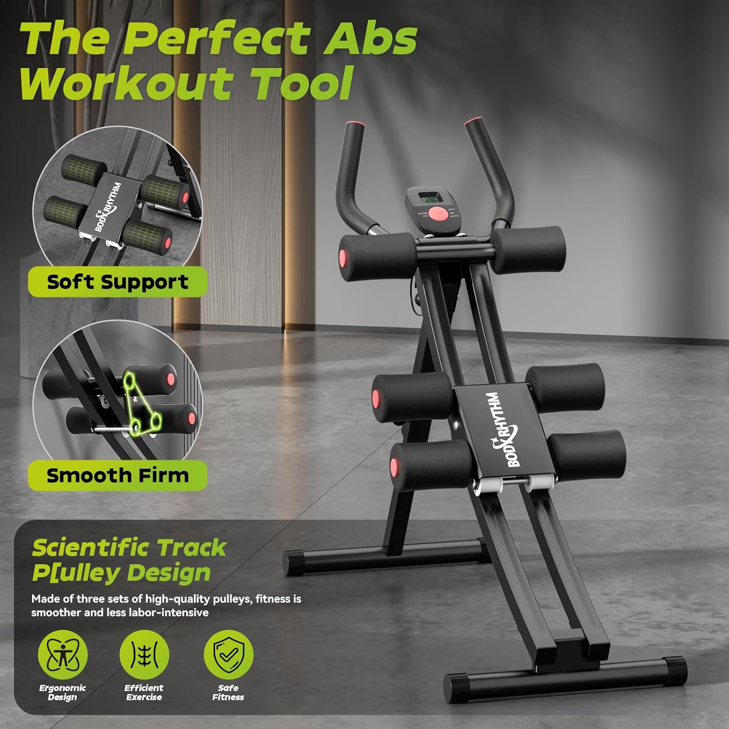 BODY RHYTHM Dual-Track Ab Machine with 4 Adjustable Heights, Foldable Core & Abdominal Exercise Machine, Total AB Workout Equipment for Home Gym, Ab Women Exercise Fitnes Trainer. - Image 4