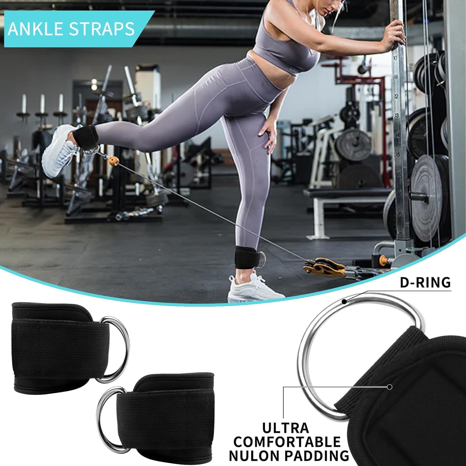 SINYWAY Barbell Pad Set for Squat,10 PCS Hip Thrusts Workout Foam Weight Lifting Bar Cushion with 2 Gym Ankle Straps,3 Hip Resistance Bands,2 Lifting Strap,Barbell Pad and Carry Bag - Image 5