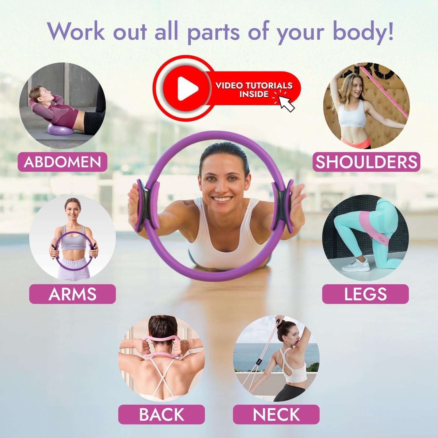 TTolbi Pilates Equipment Kit - Pilates Ring and Ball Set, Home Pilates Workout Kit for Women with Essential Accessories for At Home Workouts to Tone, Strengthen, Balance & Improve Flexibility - Image 2
