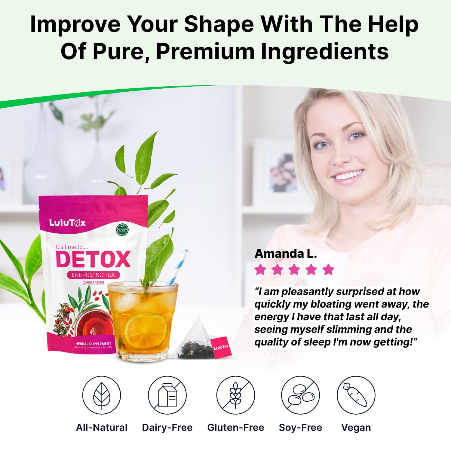 LULUTOX Detox Tea - Herbal Blend with Dandelion, Ginseng, and Ginger - Supports A Healthy Weight, Digestive Health - Vegan, All Natural, Laxative-Free - Peach Flavor (28 Servings) - Image 3