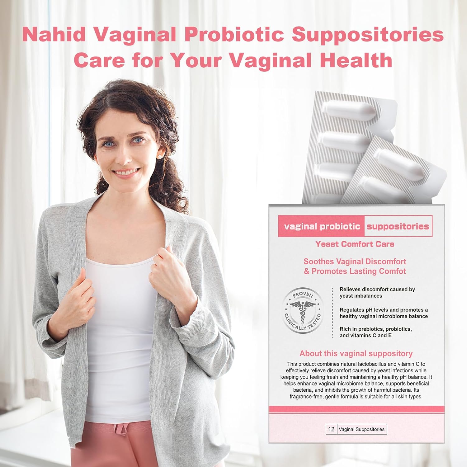 Nahid Vaginal probiotic Suppository, hyaluronic Acid Suppositories, Vaginal moisturizer, PH Balance, Restores Healthy Vaginal Odor, Yeast Comfort Care (12 Inserts) - Image 7