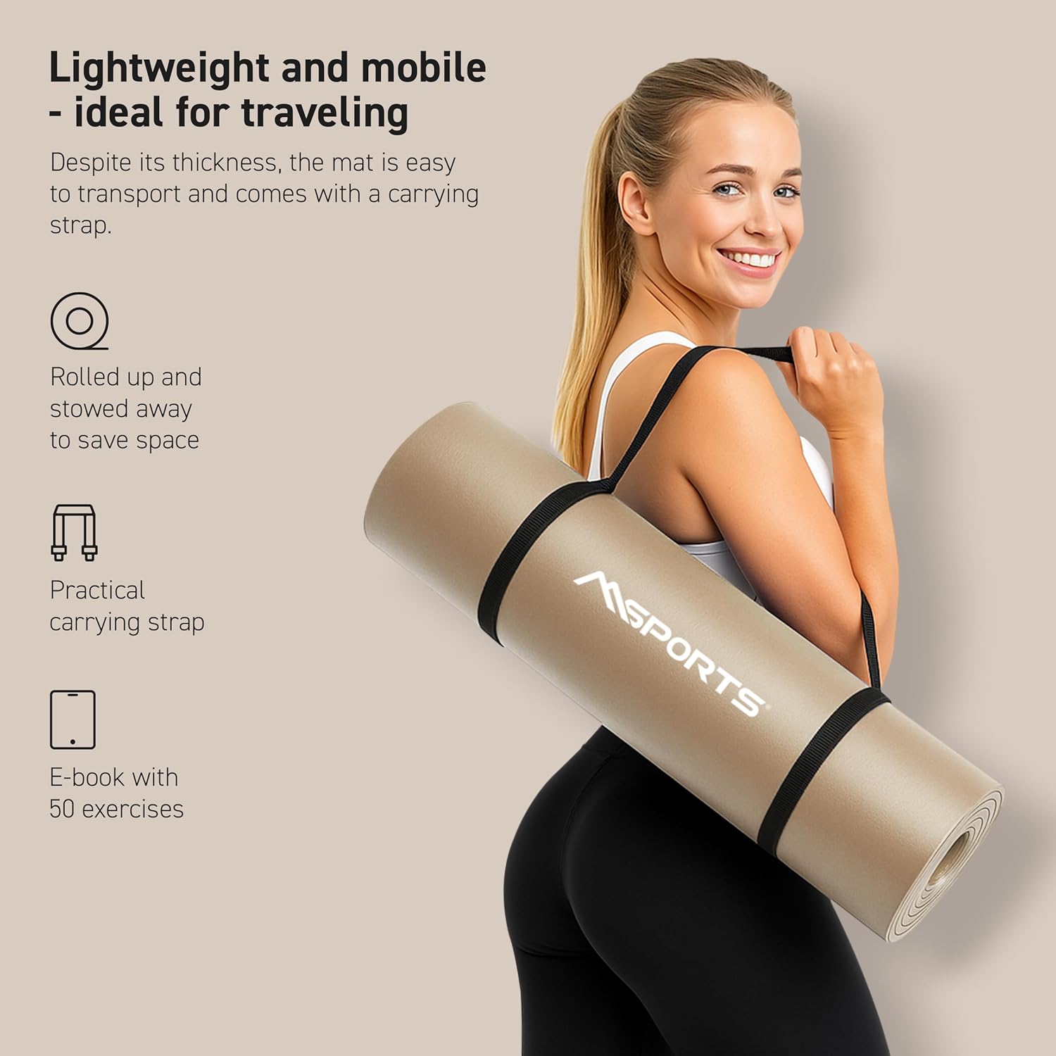 MSPORTS Yoga Mat Premium Non Slip Thick – Extra Comfortable Exercise Mat for Home Workouts, Pilates, Stretching & Gym – Cushioned NBR Foam, Gym Mat with Strap, for Women & Men - Image 3