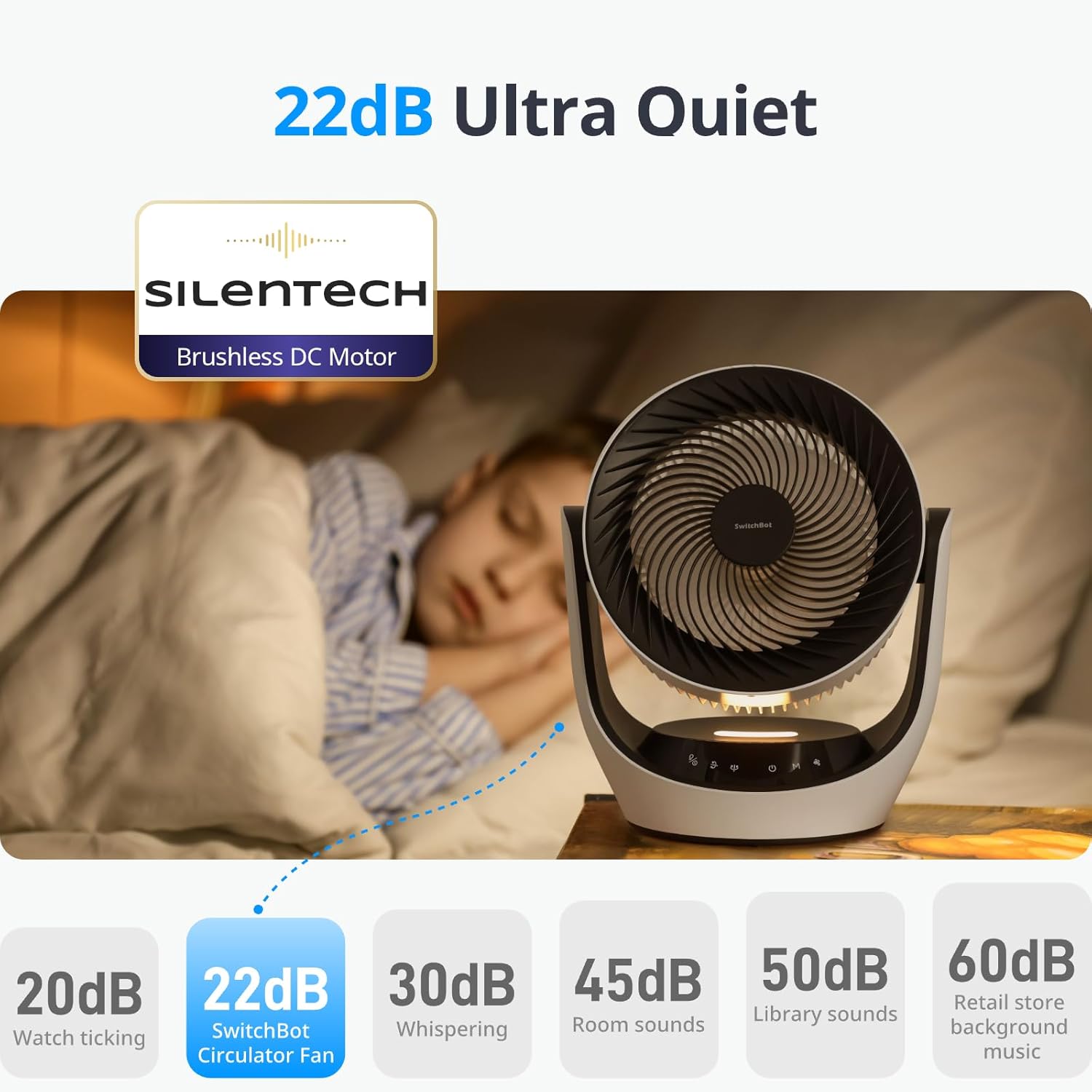 SwitchBot Smart Desk Fan for Bedroom, 3600mAh Rechargeable, Corded & Cordless Air Circulator, 90° Oscillation, 22dB Quiet, 9 Speeds, App & Remote Control, Works with Alexa, Google Home, Apple Home - Image 3